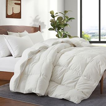 Unikome Medium Warmth White Goose Down And Feather Fiber Comforter Gusseted Design For Better Sleep
