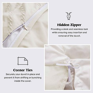 Unikome Soft Solid Clipped Duvet Cover Set with Corner Ties