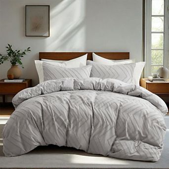 Unikome Boho Textured Duvet Cover Clipped Jacquard Pattern Duvet Cover Set