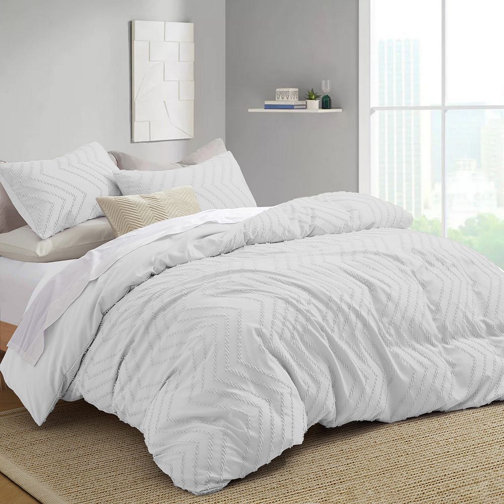 Unikome Boho Textured Duvet Cover Clipped Jacquard Pattern Duvet Cover Set