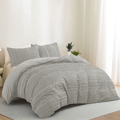 Unikome Ultra Soft Striped Quilted Clipped Duvet Cover Set