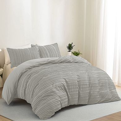 Unikome Ultra Soft Striped Quilted Clipped Duvet Cover Set