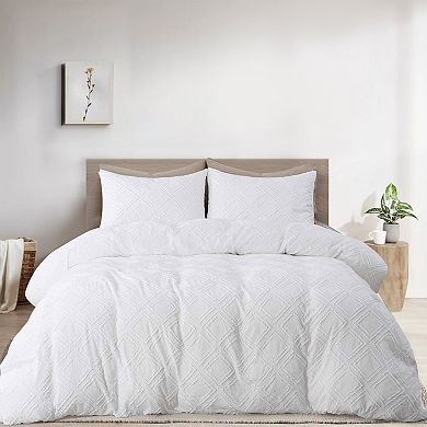 Unikome Soft Solid Clipped Duvet Cover Set with Corner Ties