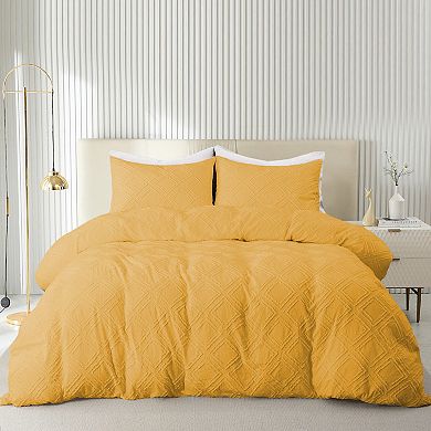 Unikome Soft Solid Clipped Duvet Cover Set with Corner Ties