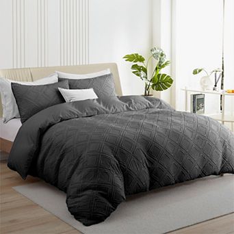 Unikome Soft Solid Clipped Duvet Cover Set with Corner Ties