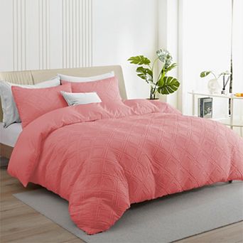 Unikome Soft Solid Clipped Duvet Cover Set with Corner Ties