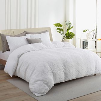Unikome Soft Solid Clipped Duvet Cover Set with Corner Ties