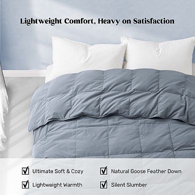 Unikome Light Warmth & Medium Weight White Goose Down and Feather Fiber Comforter for Better Sleep