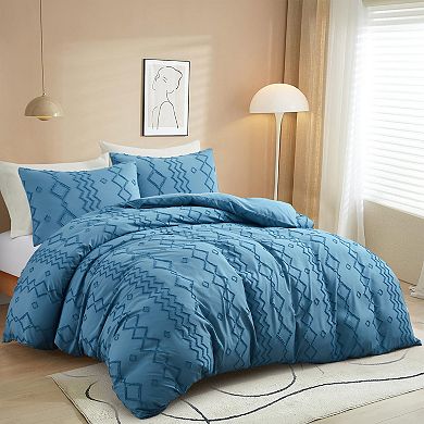 Unikome Soft Solid Clipped Duvet Cover Set with Corner Ties