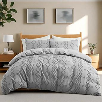 Unikome Soft Solid Clipped Duvet Cover Set with Corner Ties