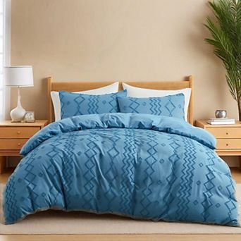 Unikome Soft Solid Clipped Duvet Cover Set with Corner Ties