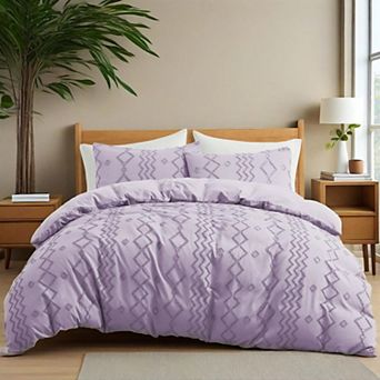 Unikome Soft Solid Clipped Duvet Cover Set with Corner Ties