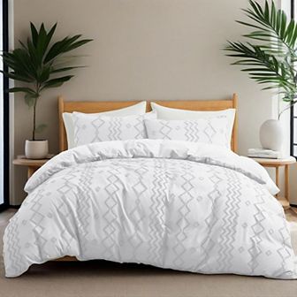 Unikome Soft Solid Clipped Duvet Cover Set with Corner Ties