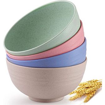 Zulay Kitchen 24oz Unbreakable Wheat Straw Plastic Cereal Bowls Set of 4