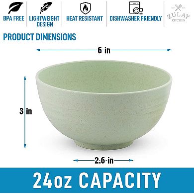 Zulay Kitchen 24oz Unbreakable Wheat Straw Plastic Cereal Bowls Set of 4