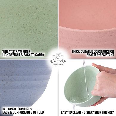 Zulay Kitchen 24oz Unbreakable Wheat Straw Plastic Cereal Bowls Set of 4