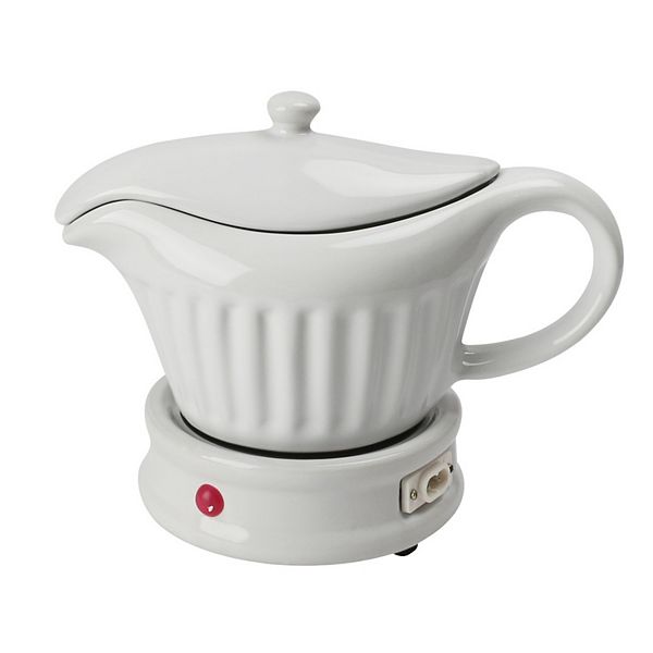 14 oz White Ceramic Electric Gravy Boat Warmer with Lid and Detachable