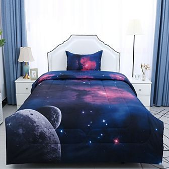 2 pc Galaxies Fuchsia Comforter Set All-season Down Quilted Duvet