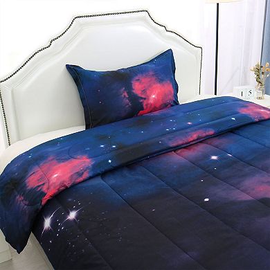 2Pcs Galaxies Fuchsia Comforter Set All-season Down Quilted Duvet