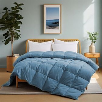 Unikome Medium Weight 300 TC 100% Organic Cotton Goose Down Feather Comforter for Luxurious Comfort