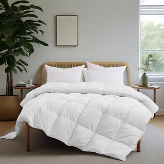 Unikome Medium Weight 300 TC 100% Organic Cotton Goose Down Feather Comforter for Luxurious Comfort