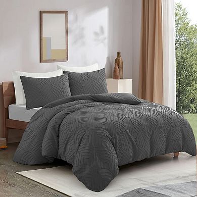 Unikome Soft Solid Clipped Duvet Cover Set with Corner Ties