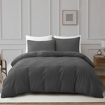 Unikome Soft Solid Clipped Duvet Cover Set with Corner Ties