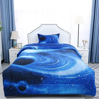 2 pc Galaxies White Blue Comforter Set All-season Down Quilted Duvet