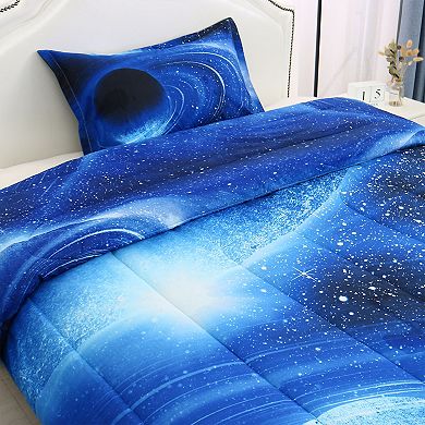 2Pcs Galaxies White Blue Comforter Set All-season Down Quilted Duvet