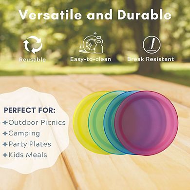 Colorful Plastic Reusable 10 inch Dinner Plates, 4 Pack