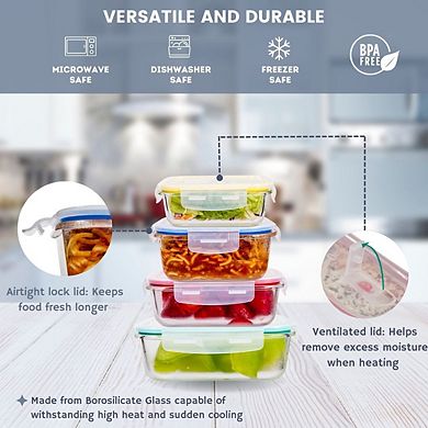 Premium Borosilcate Glass Meal Prep Food Containers with Snap Locking Lids