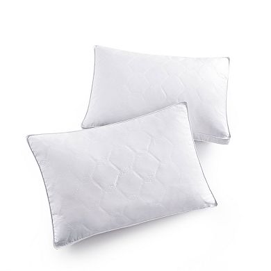 Unikome 2 Pack Quilted Down Feather Gusset Bed Pillows with Ultra Soft Peach Skin