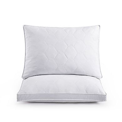 Unikome 2 Pack Quilted Down Feather Gusset Bed Pillows with Ultra Soft Peach Skin