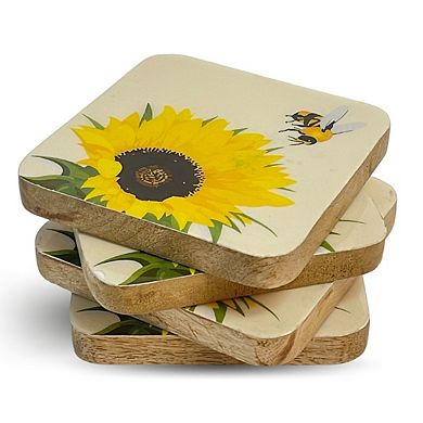 Mango Wood 4x4 Sunflower Coasters