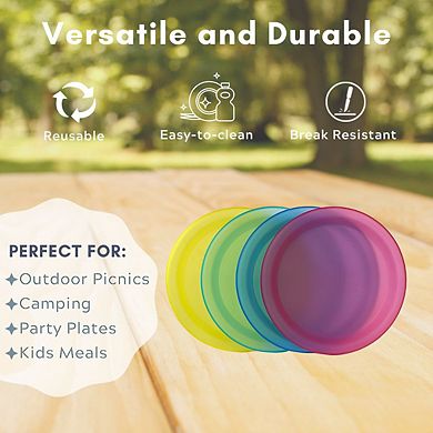 Colorful Plastic Reusable 10 inch Plates, 6 Pack