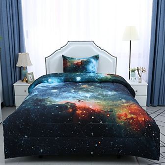2 pc Galaxies Blue Comforter Set All-season Down Quilted Duvet