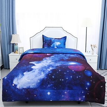 2 pc Galaxies Dark Blue Comforter Set All-season Down Quilted Duvet