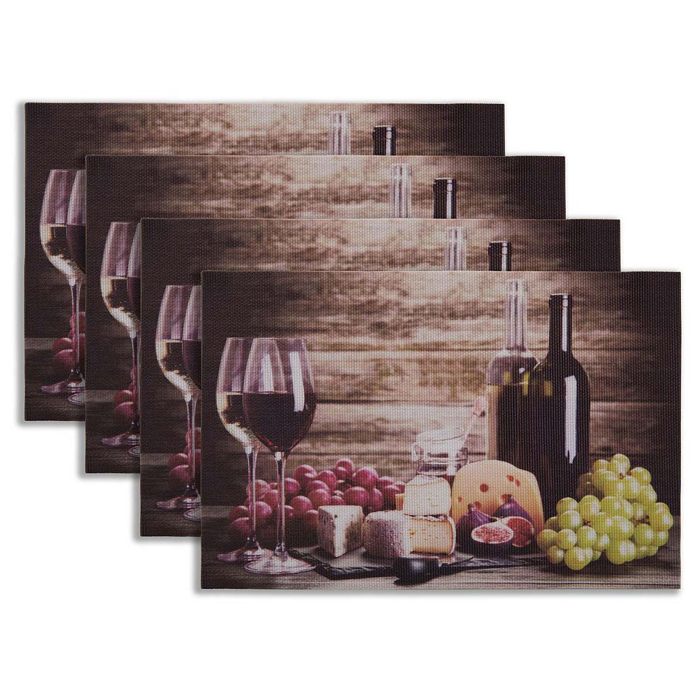 Dainty Home Wine And Grapes Woven Vinyl Reversible Rectangular Placemat ...
