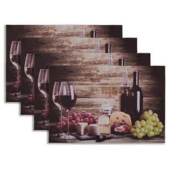 Dainty Home Wine And Grapes Woven Vinyl Reversible Rectangular Placemat Set of 4