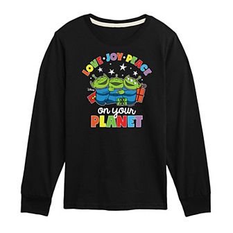 Disney / Pixar's Toy Aliens Boys 8-20 Story Love Joy Peace On Your Planet Long Sleeve Graphic Tee