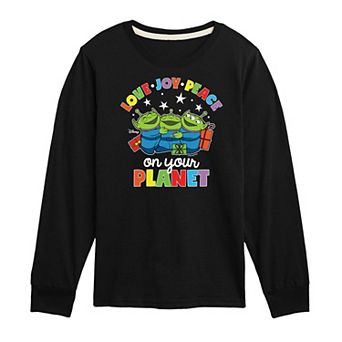 Disney / Pixar's Toy Aliens Boys 8-20 Story Love Joy Peace On Your Planet Long Sleeve Graphic Tee
