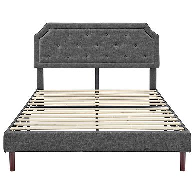 BIKAHOM Upholstered Platform Bed with Button Tufted Headboard, King, Dark Grey