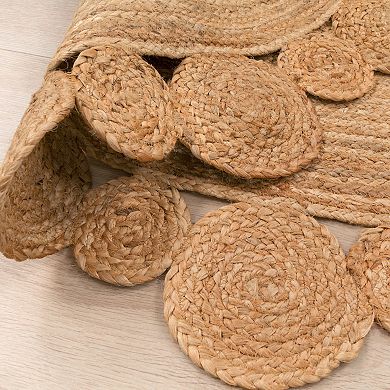 Hand-Woven Jute Rug Round with Natural Jute Fibers and Circles
