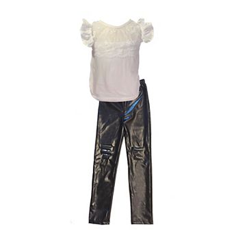 Mi Amore Gigi Lace Top & Faux Leather Legging Set
