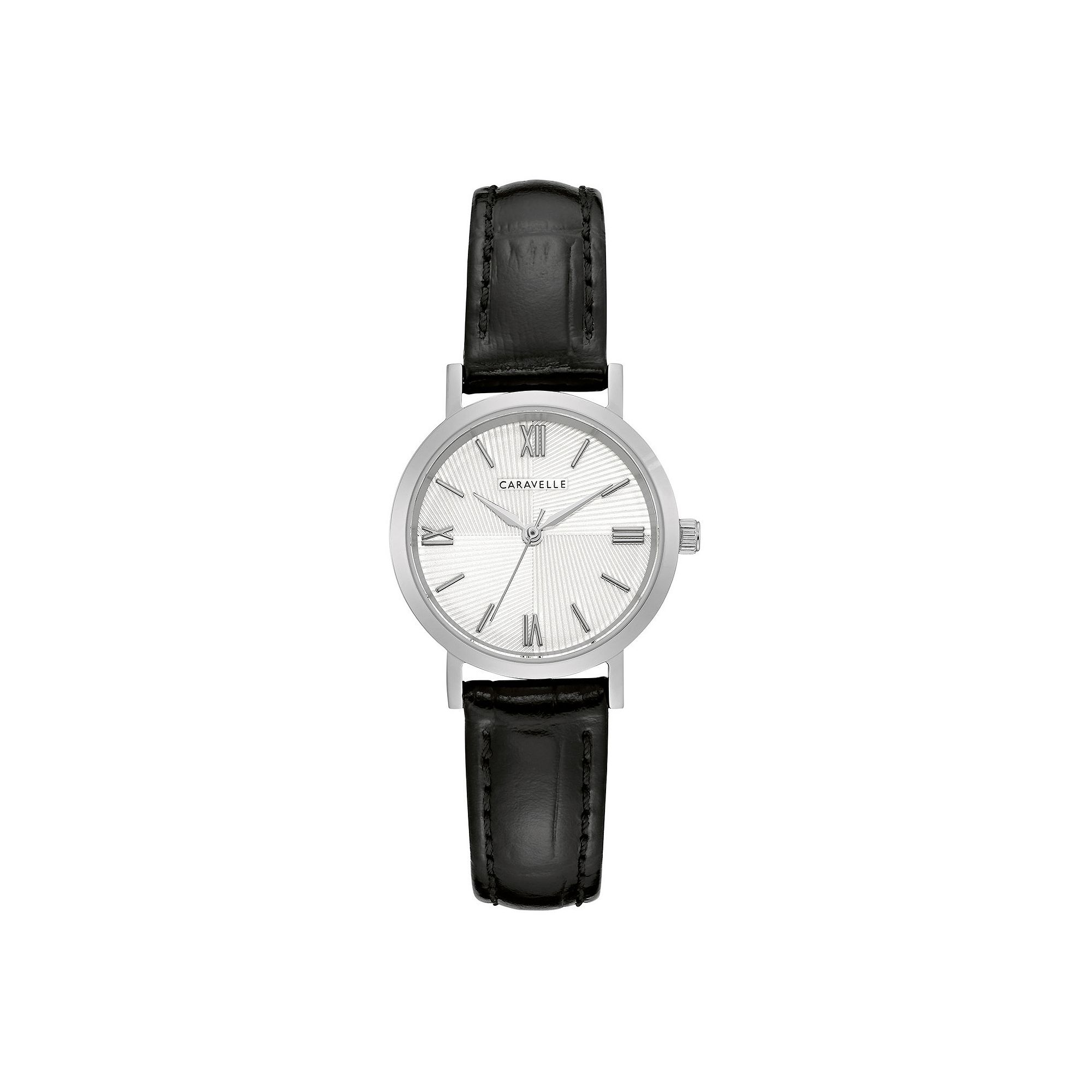 Caravelle by Bulova Womens Stainless Steel Black Leather Strap Watch - 43L