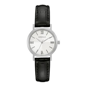 Caravelle by Bulova Women's Stainless Steel Black Leather Strap Watch - 43L216