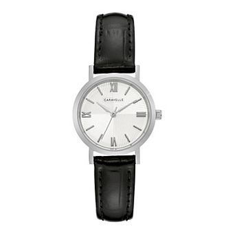 Caravelle by Bulova Women's Stainless Steel Black Leather Strap Watch - 43L216
