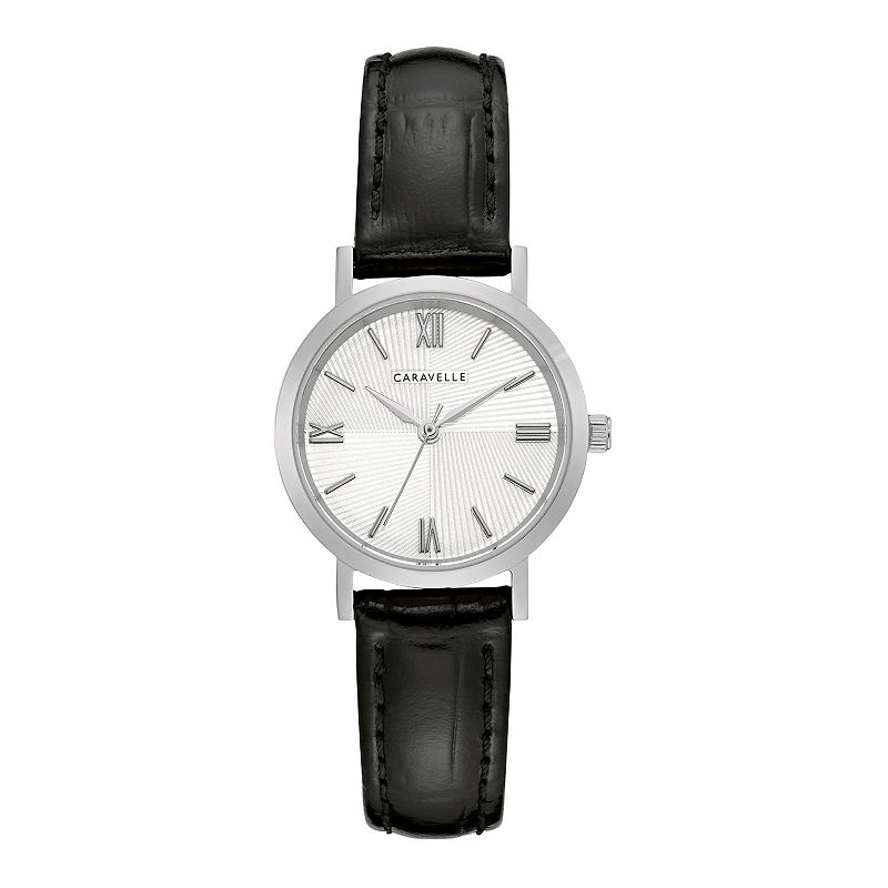 Caravelle by Bulova Women's Stainless Steel Black Leather Strap Watch - 43L216, Size: Small