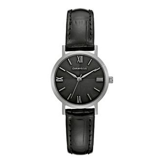 Caravelle by Bulova Women's Stainless Steel Black Dial Leather Strap Watch - 43L217