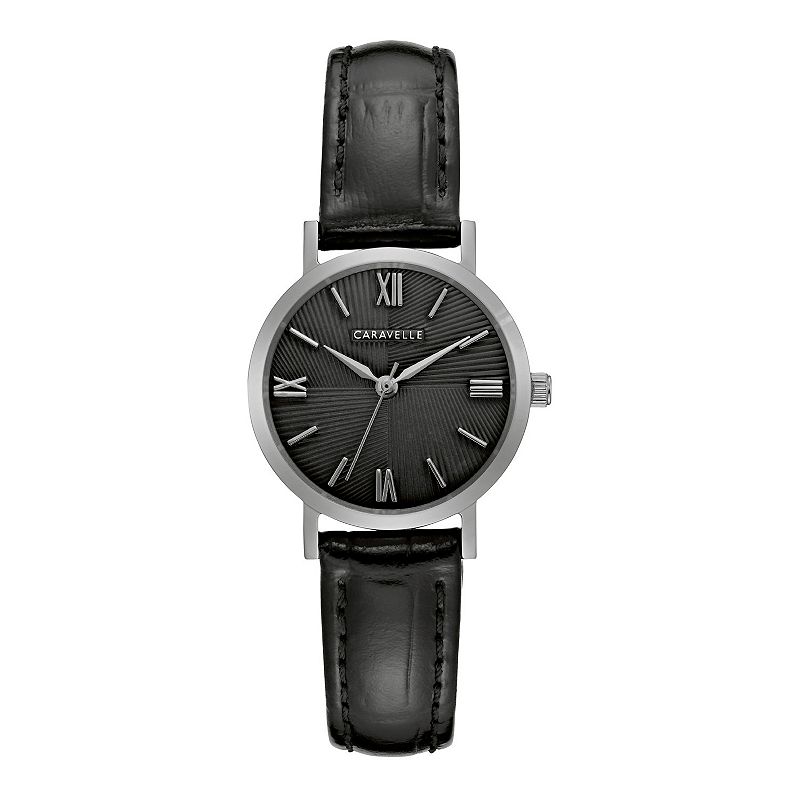 Caravelle by Bulova Women's Stainless Steel Black Dial Leather Strap Watch - 43L217, Size: Small